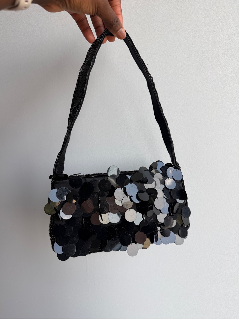 Vintage Style Black Sequin Shoulder Bag